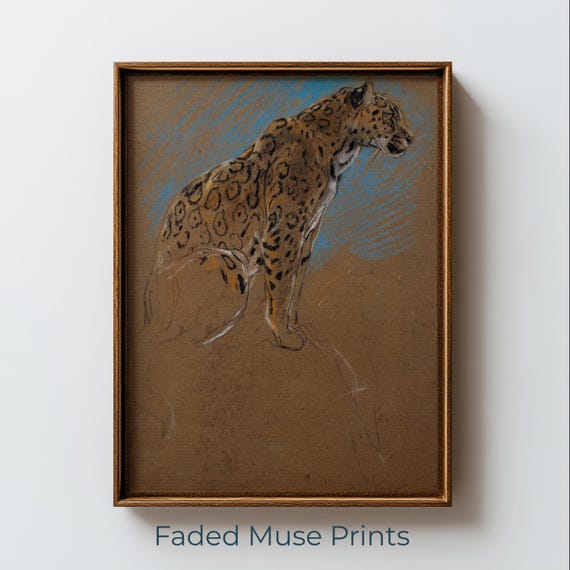 Moody Leopard Wildlife Sketch Rustic Charcoal And Pastel Art Digital Download 1550