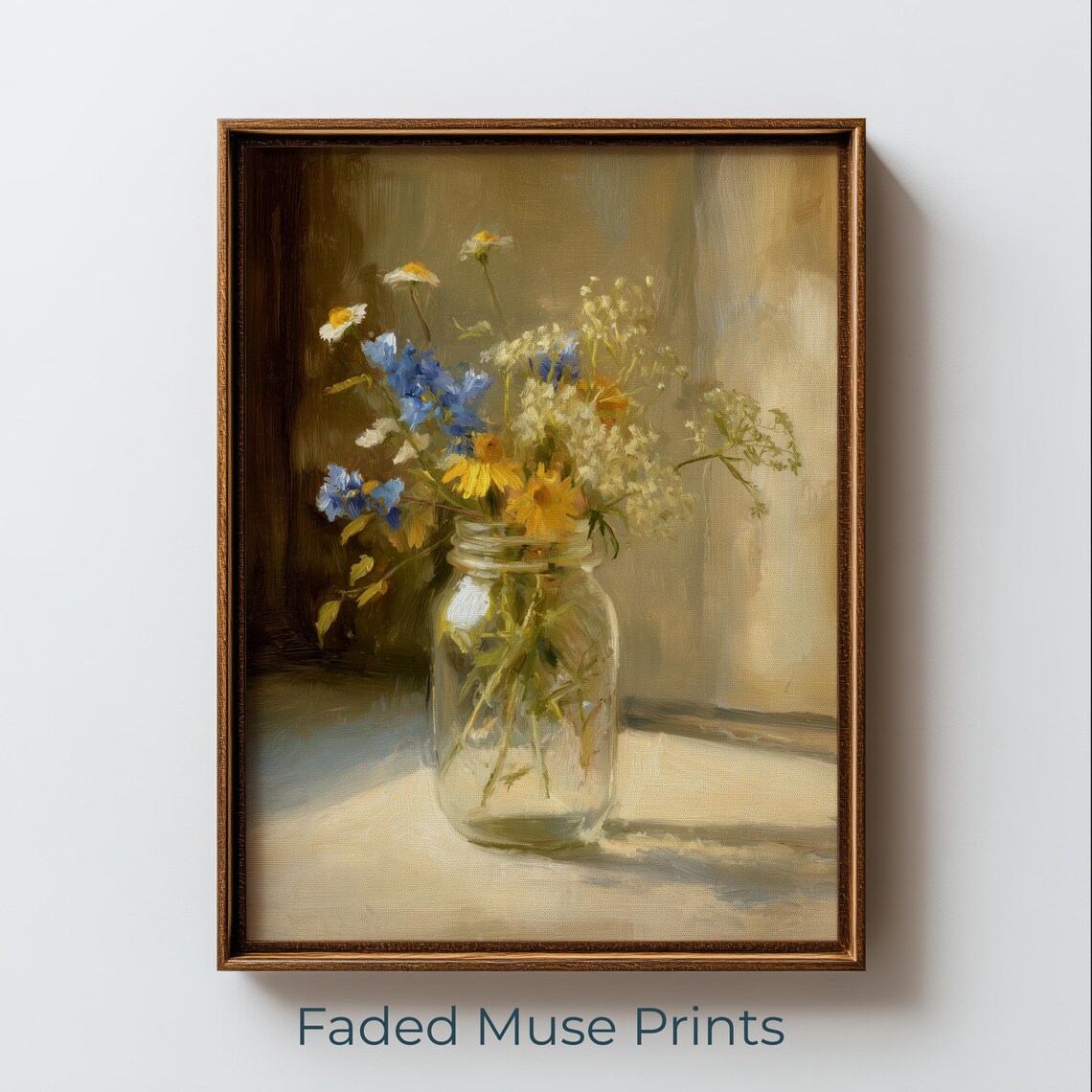 Wildflowers in Glass Mason Jar Impressionist Still Life Cottagecore Poster