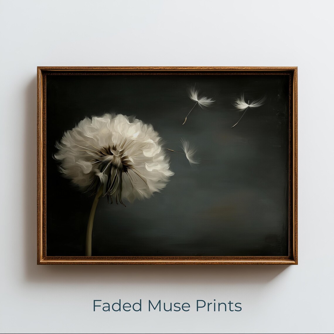 Moody Dandelion Seed Head Vintage Botanical Dark Academia Nature Art Print