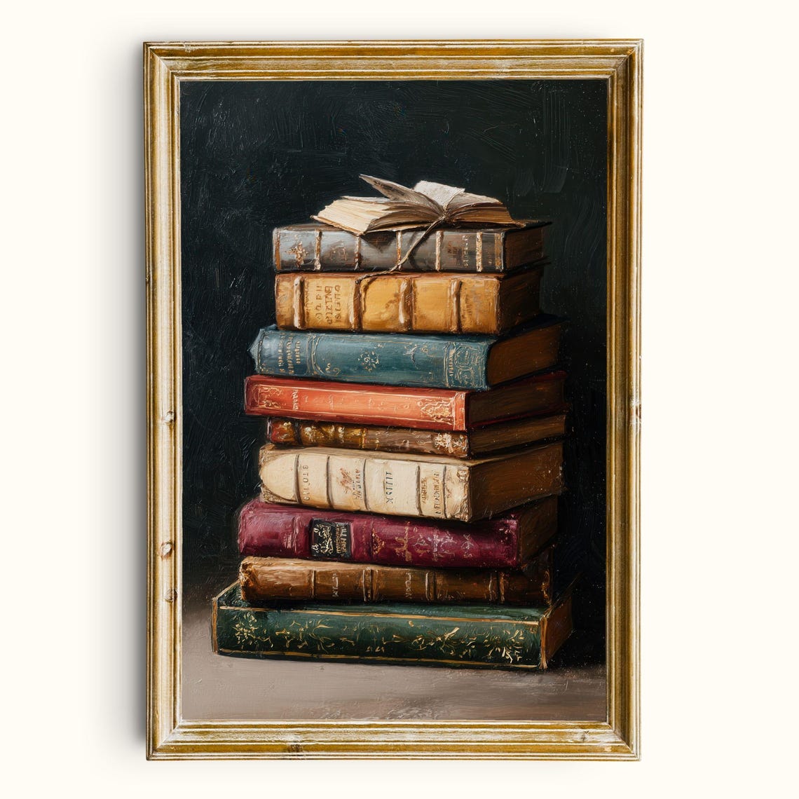 Antique Book Stack Painting Dark Academia Library Art Digital Download