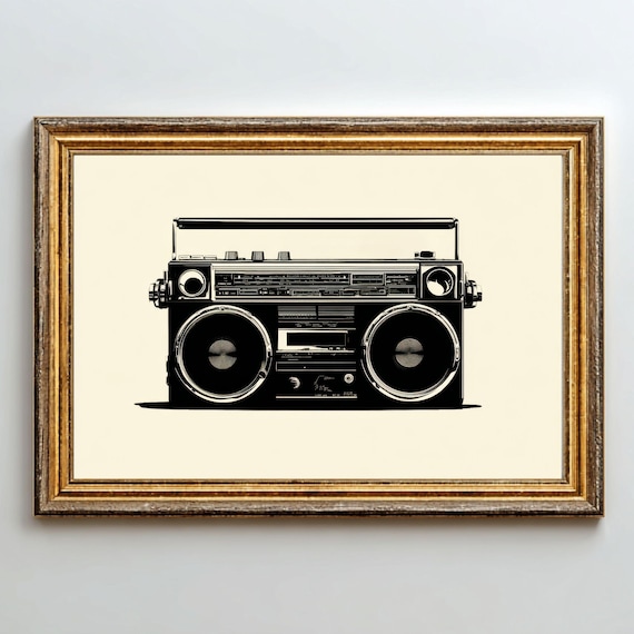 Retro Boombox Print Minimalist 80s Music Art Digital Download