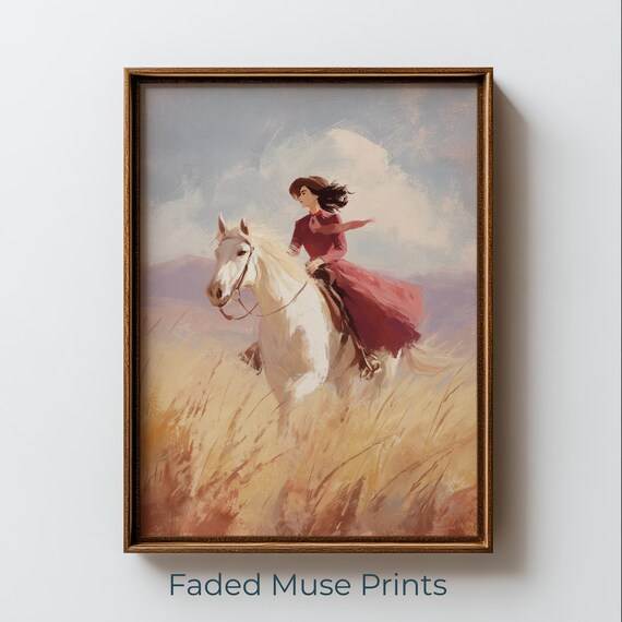 Cowgirl On White Horse Romantic Pastoral Sunset Western Wall Art