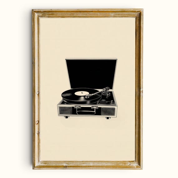 Vintage Turntable Print Minimalist Black And White Music Decor Digital Download