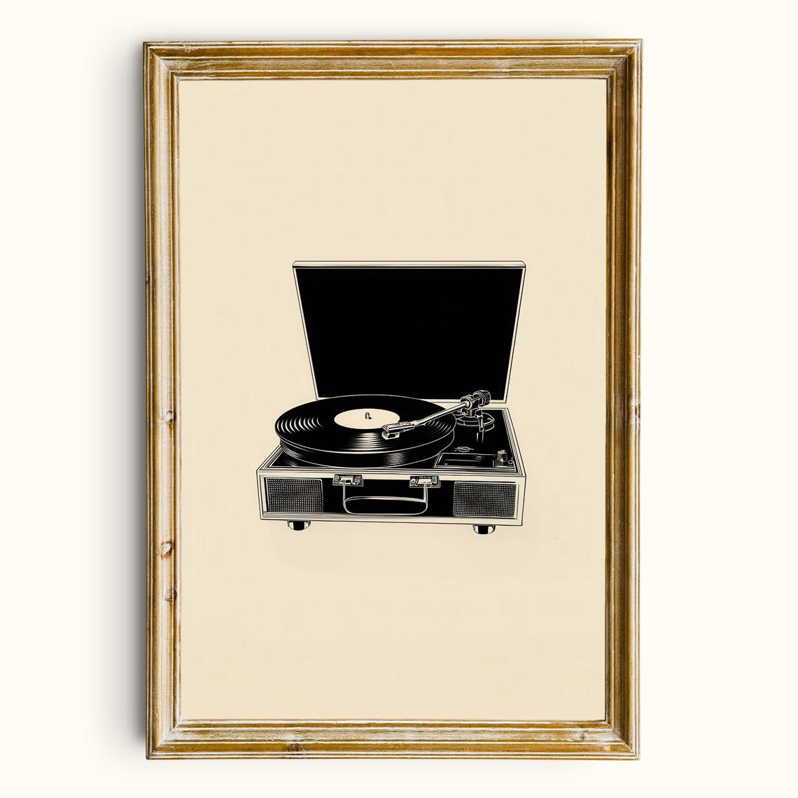 Vintage Turntable Vinyl Record Player Bold Black Line Art Poster