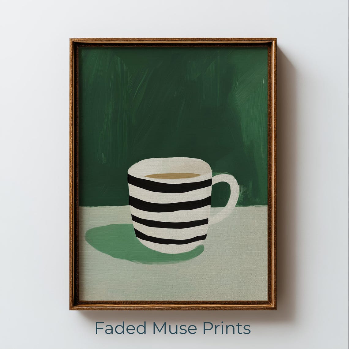 Striped Coffee Cup Minimalist Green Midcentury Kitchen Art Print