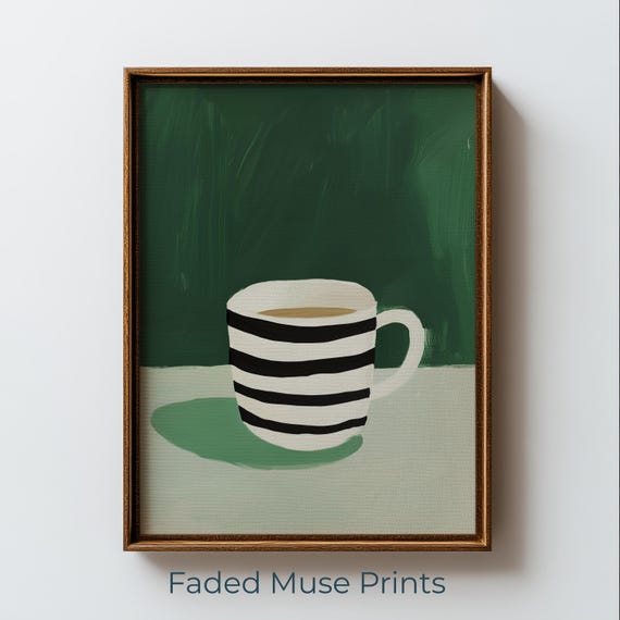 Modern Coffee Cup Illustration Minimalist Midcentury Wall Art Digital Download 1327