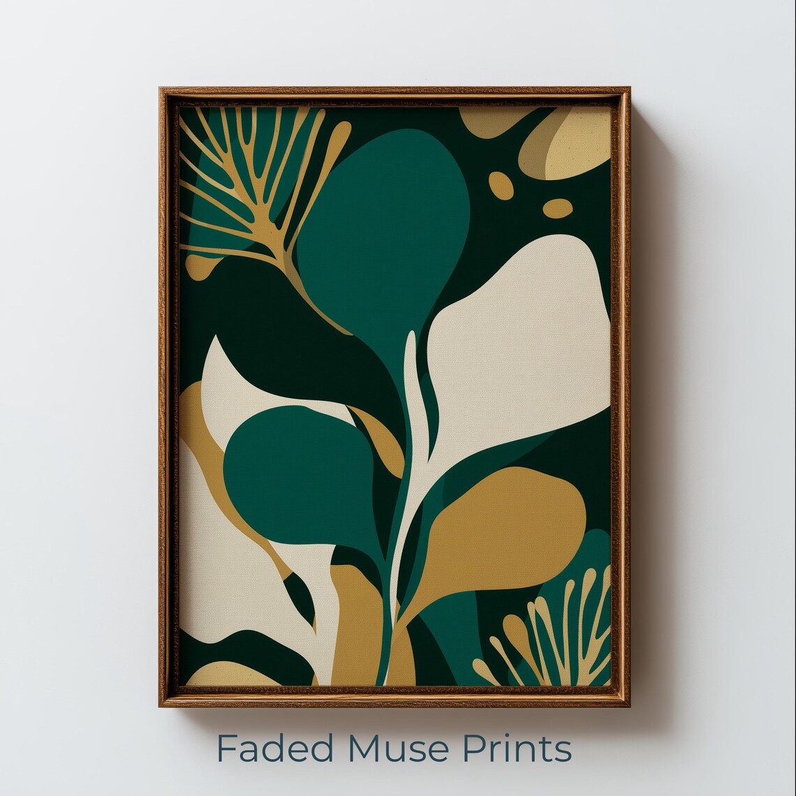 Abstract Botanical Leaves Modern Emerald Green Gold Wall Art Printable Digital Download 3187
