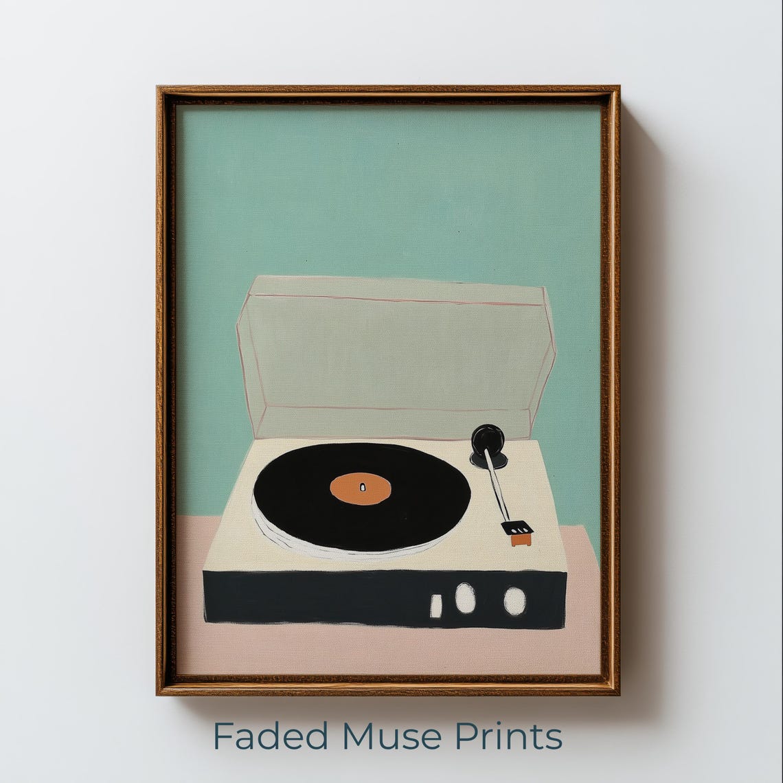 Midcentury Modern Turntable Vinyl Record Player Retro Music Poster