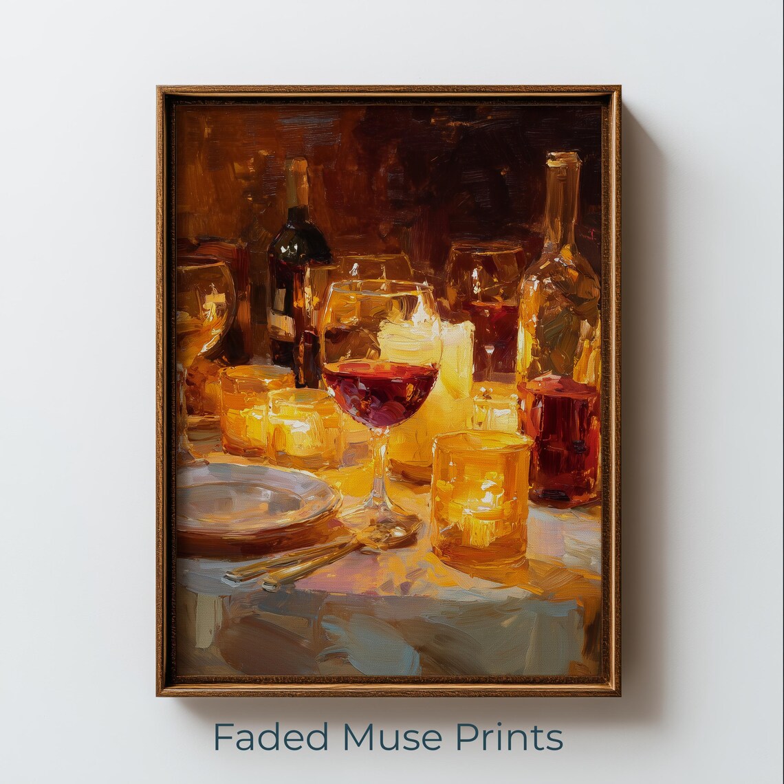 Candlelit Dinner Table Wine Print, Romantic Supper Club