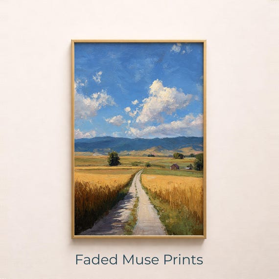 Country Dirt Road Painting Rustic Farmland Scene Wall Art Digital Download 816