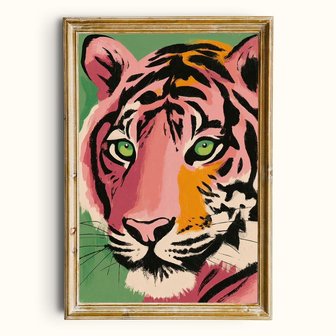 Pink Tiger Pop Art Bold Colorful Big Cat Face Painting Poster