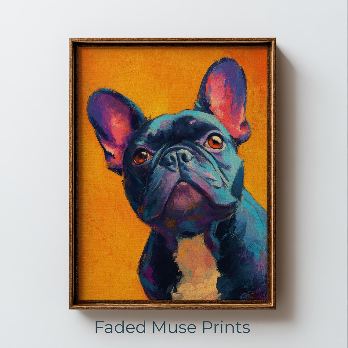 French Bulldog Pop Art Portrait Vibrant Orange Background Poster