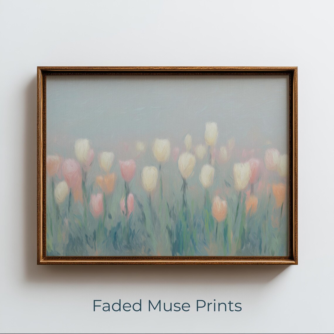 Pastel Tulip Field Misty Impressionist Spring Flower Landscape Poster