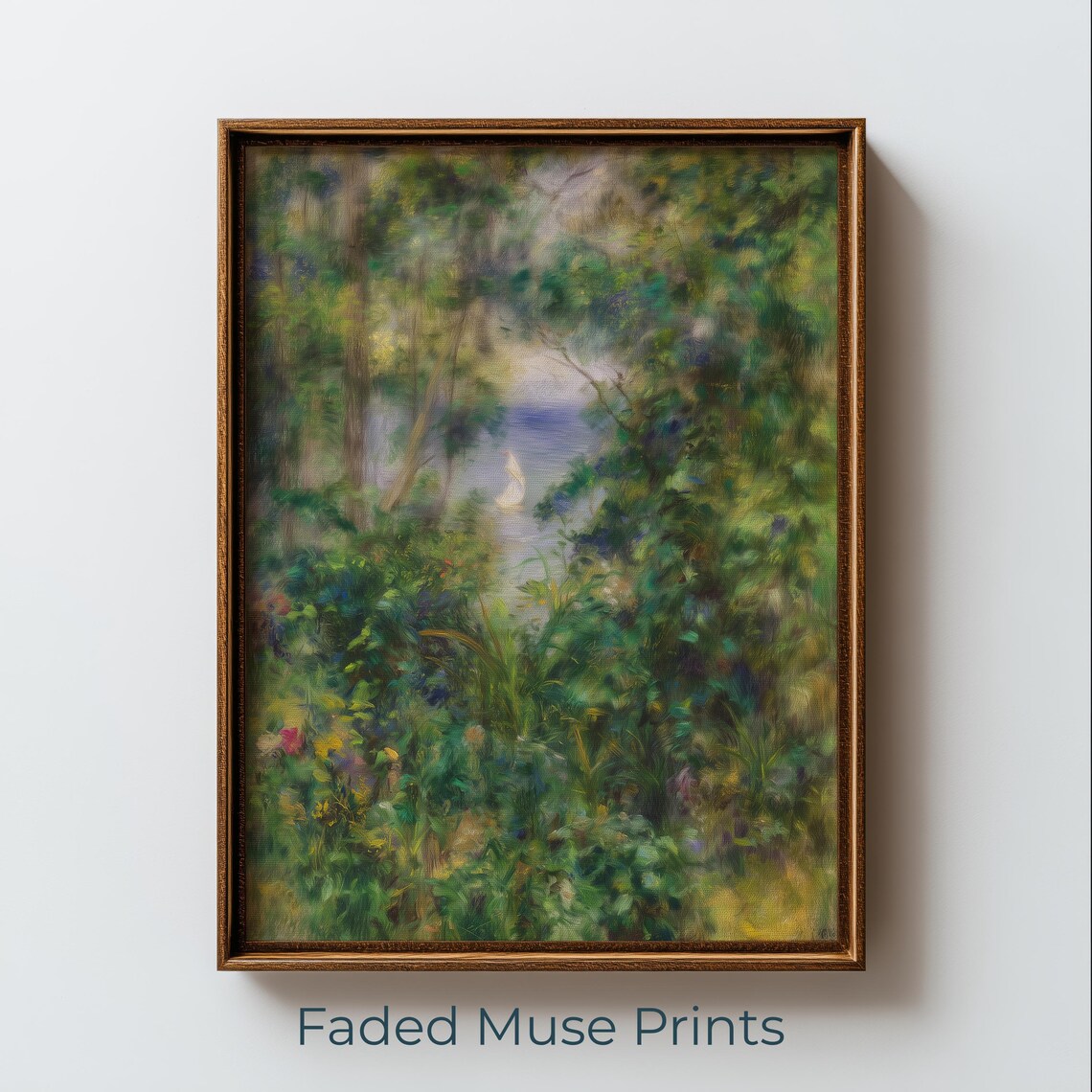 Impressionist Garden Lake Sailboat Tranquil Vintage Landscape Art Poster