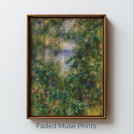 Impressionist Garden Lake Sailboat Tranquil Vintage Landscape Art Poster