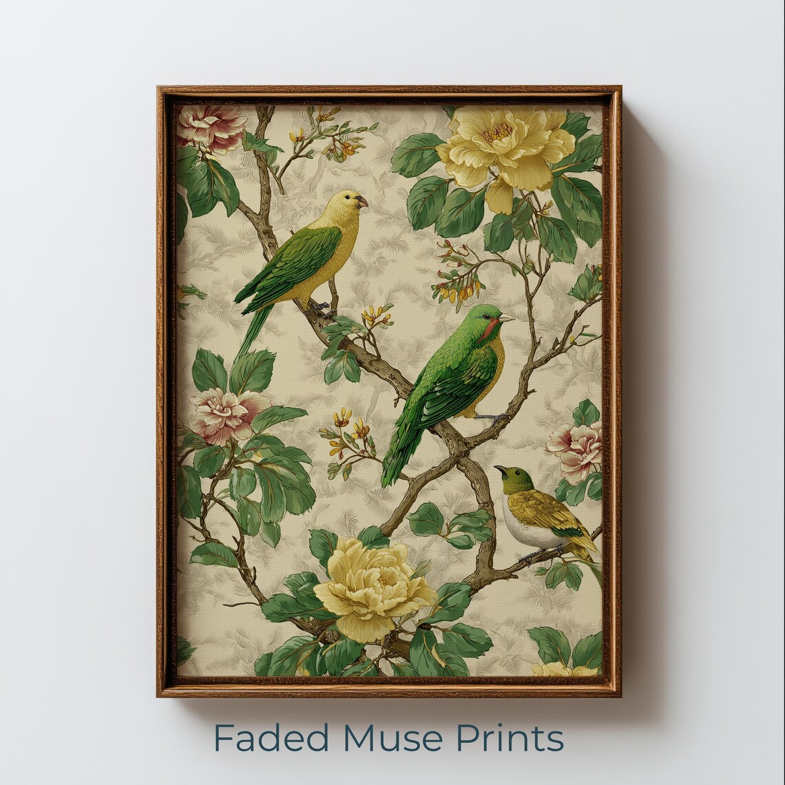 Vintage Chinoiserie Birds Botanical Florals Art Print