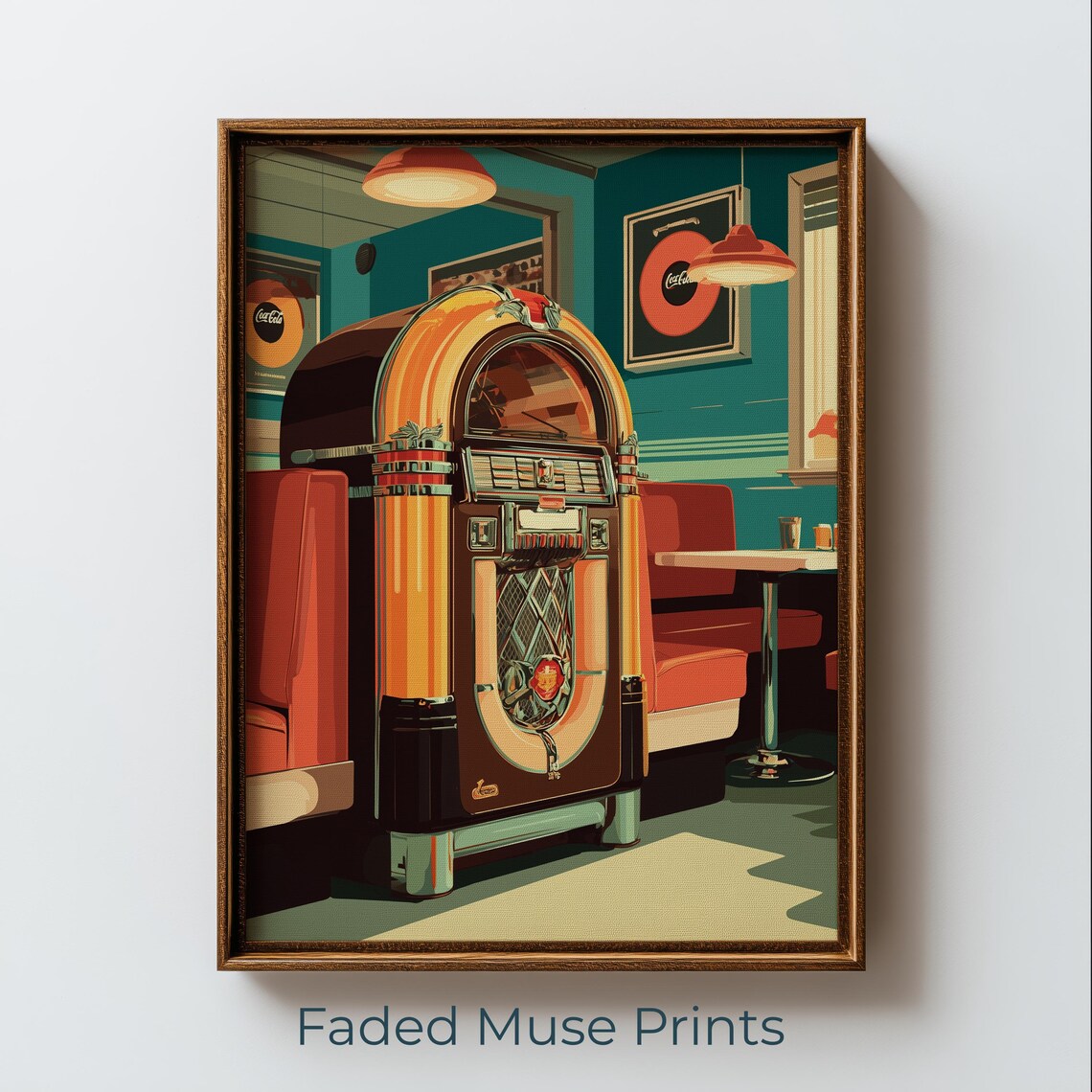 Vintage Jukebox Retro Diner Poster Midcentury Chrome Music Illustration