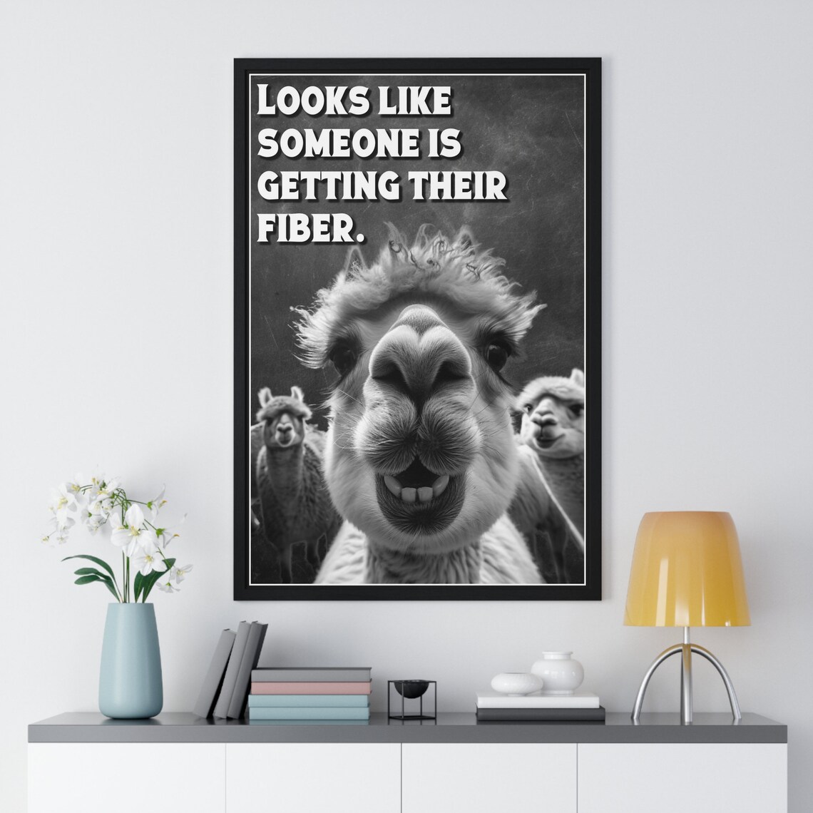 Alpaca Selfie Framed Close-Up Getting Their Fiber Funny Bathroom Poster - Image 2