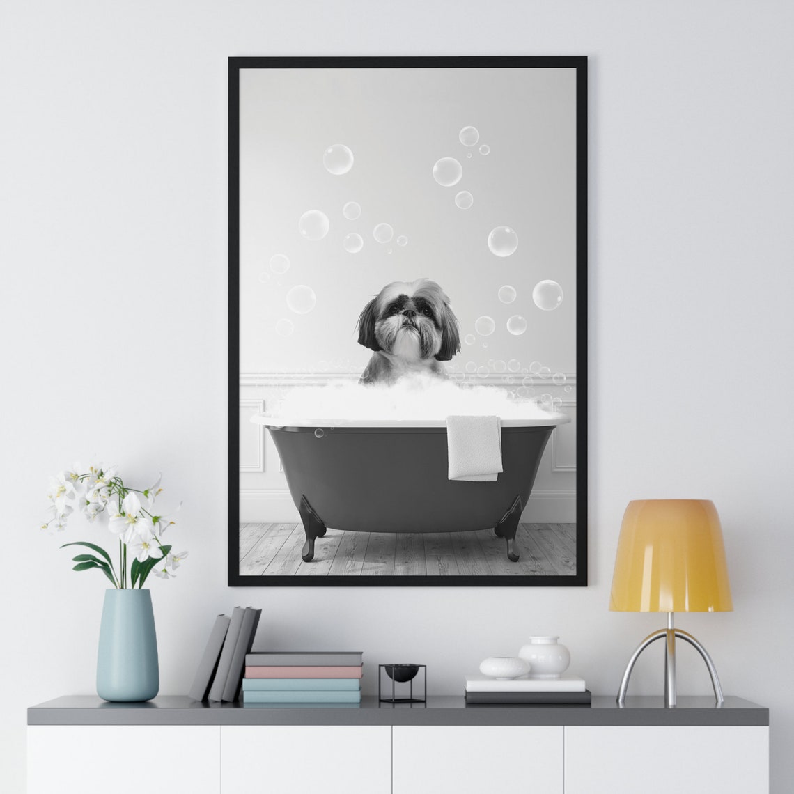 Adorable Shih Tzu Puppy Soaking In A Bubble Bath Clawfoot Tub Poster - Image 2
