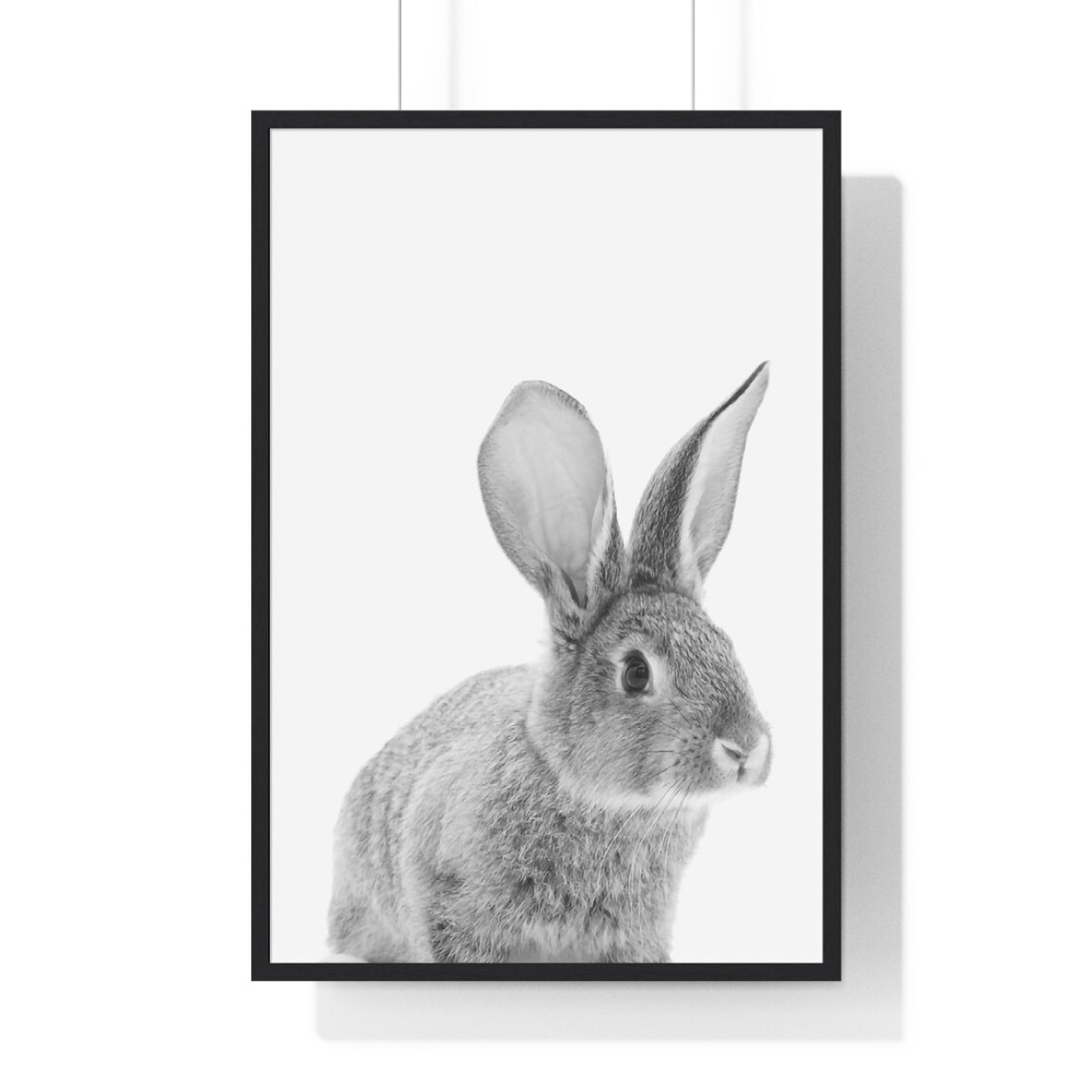 Cute Gray Bunny Portrait in Black and White Nursery Style Poster - Image 2