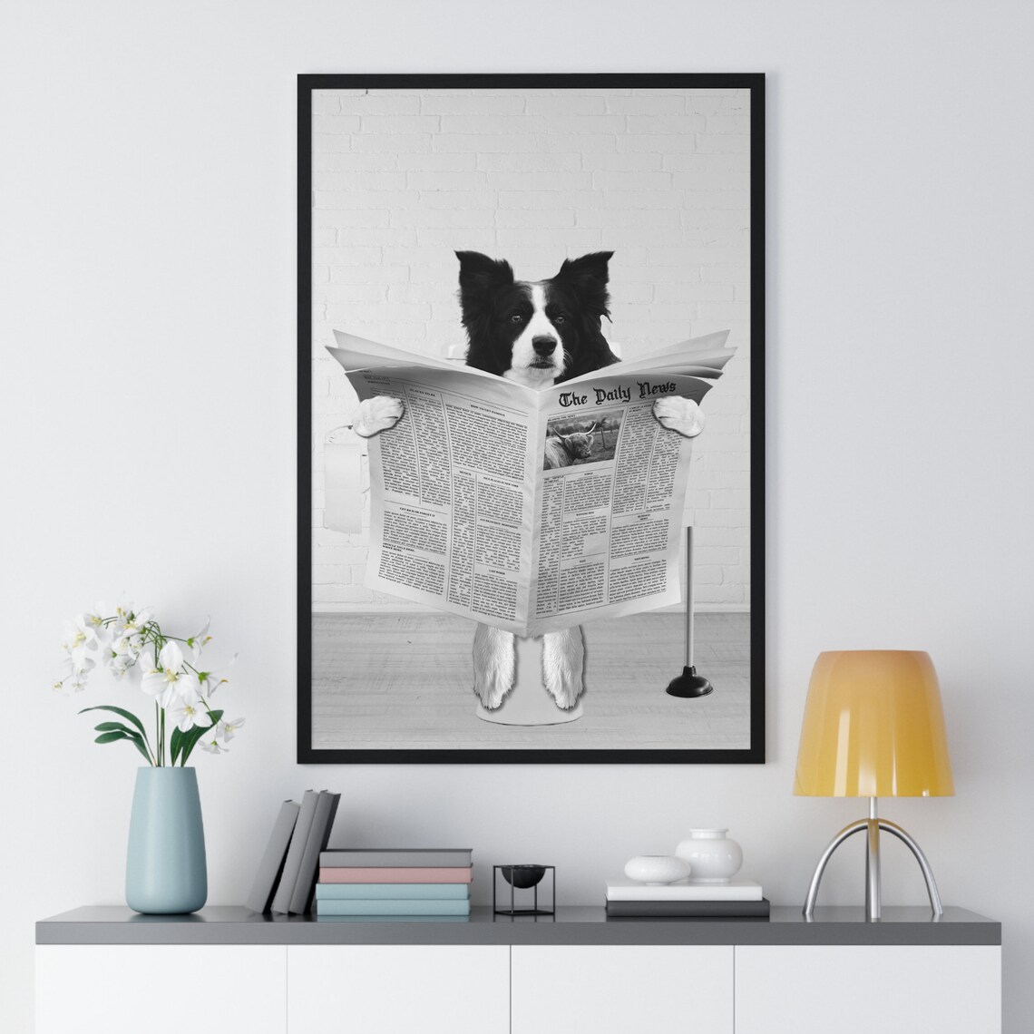 Border Collie Wall Art Funny Bathroom Print Toilet Poster Bathroom Art Border Collie Black And White - Image 2