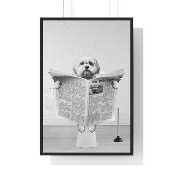 Maltese Wall Art Funny Bathroom Print Toilet Poster Bathroom Art Maltese Black And White