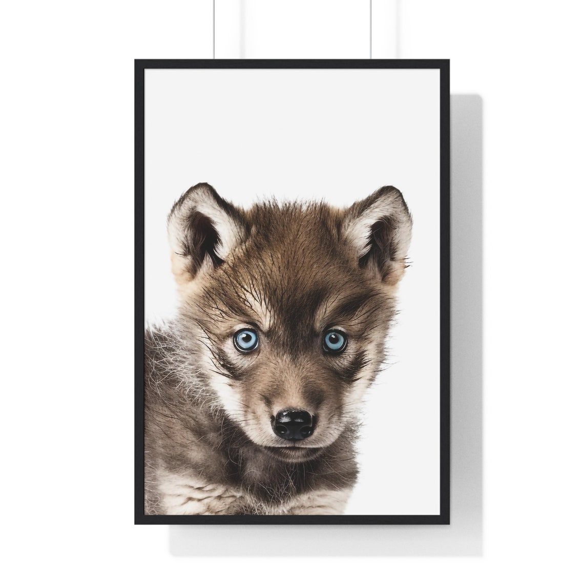 Blue-Eyed Baby Wolf Pup Portrait in Soft Color Nursery Poster - Image 2