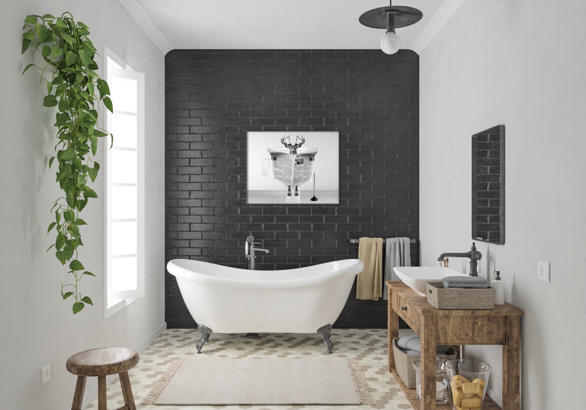 Majestic Deer Buck Reading Newspaper on Toilet Funny Bathroom Poster - Image 2