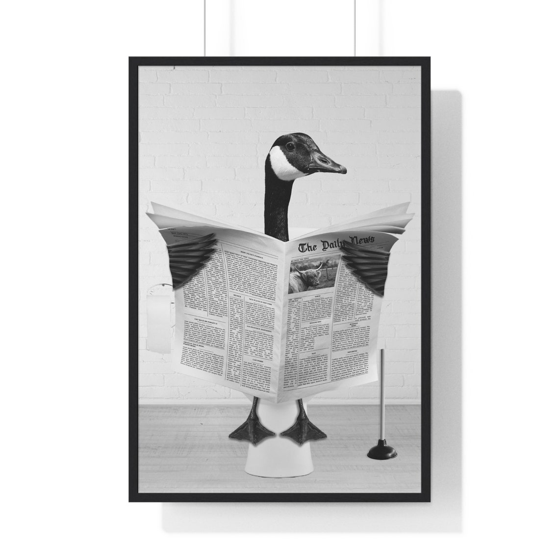 Canada Goose Reading Newspaper on Toilet Funny Bathroom Poster