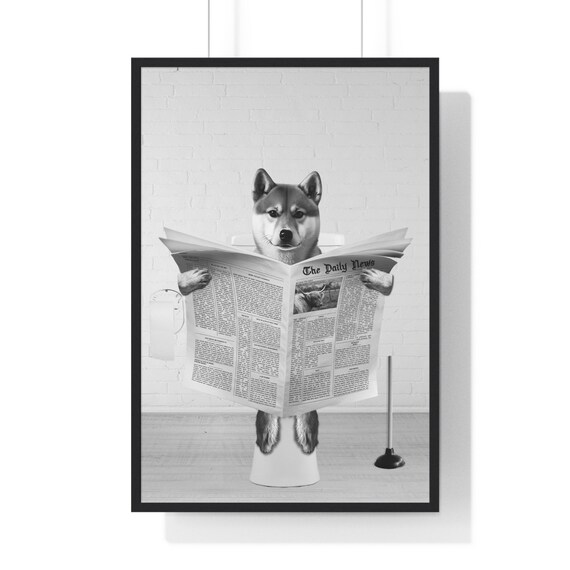 Shiba Inu Art Funny Bathroom Print Toilet Poster Bathroom Art Shiba Inu Black And White