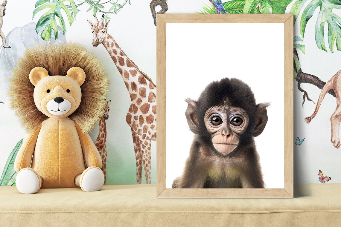 Baby Chimpanzee Portrait Safari Nursery Animal Nursery Poster