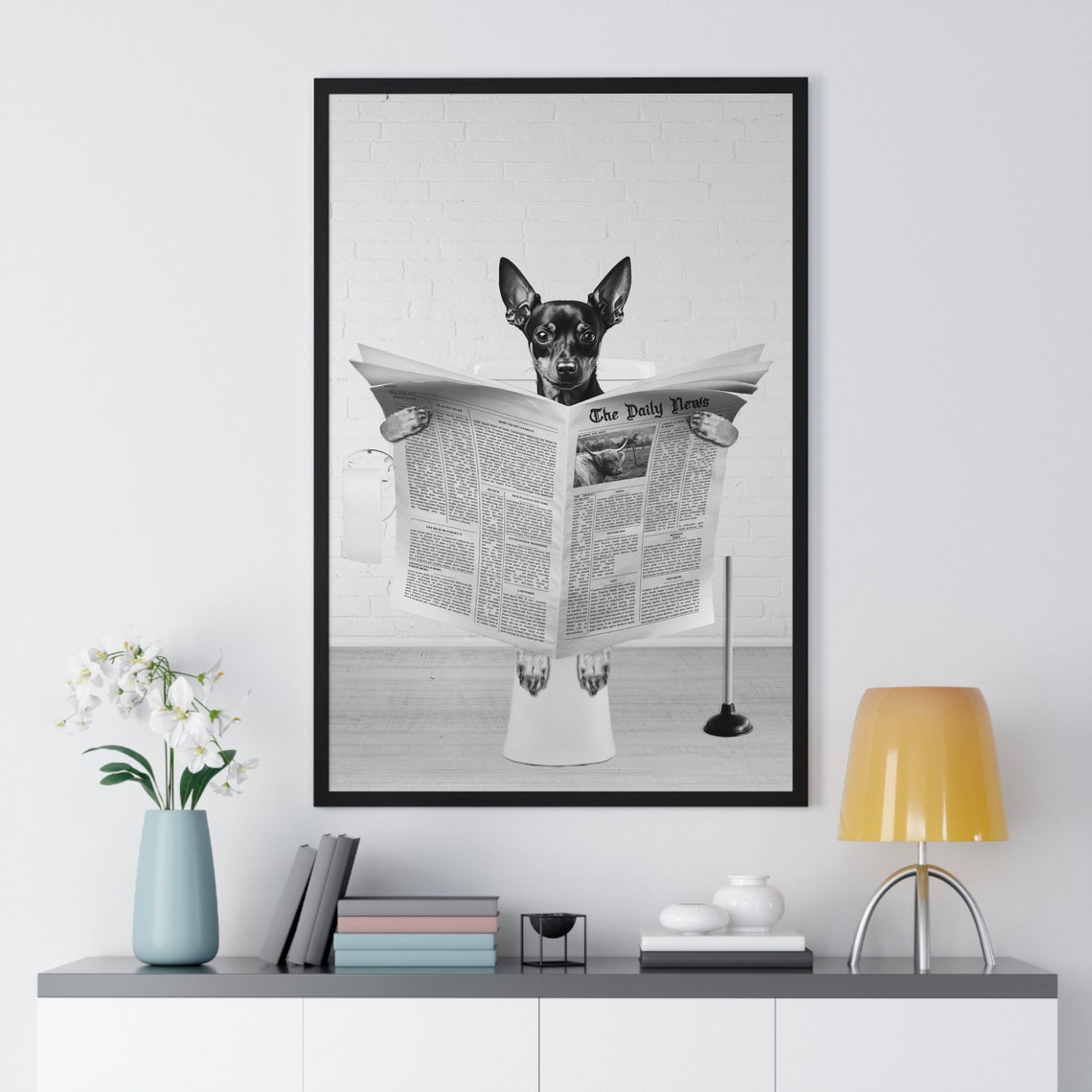 Miniature Pinscher Wall Art Funny Bathroom Print Toilet Poster Bathroom Art Miniature Pinscher Black And White - Image 2
