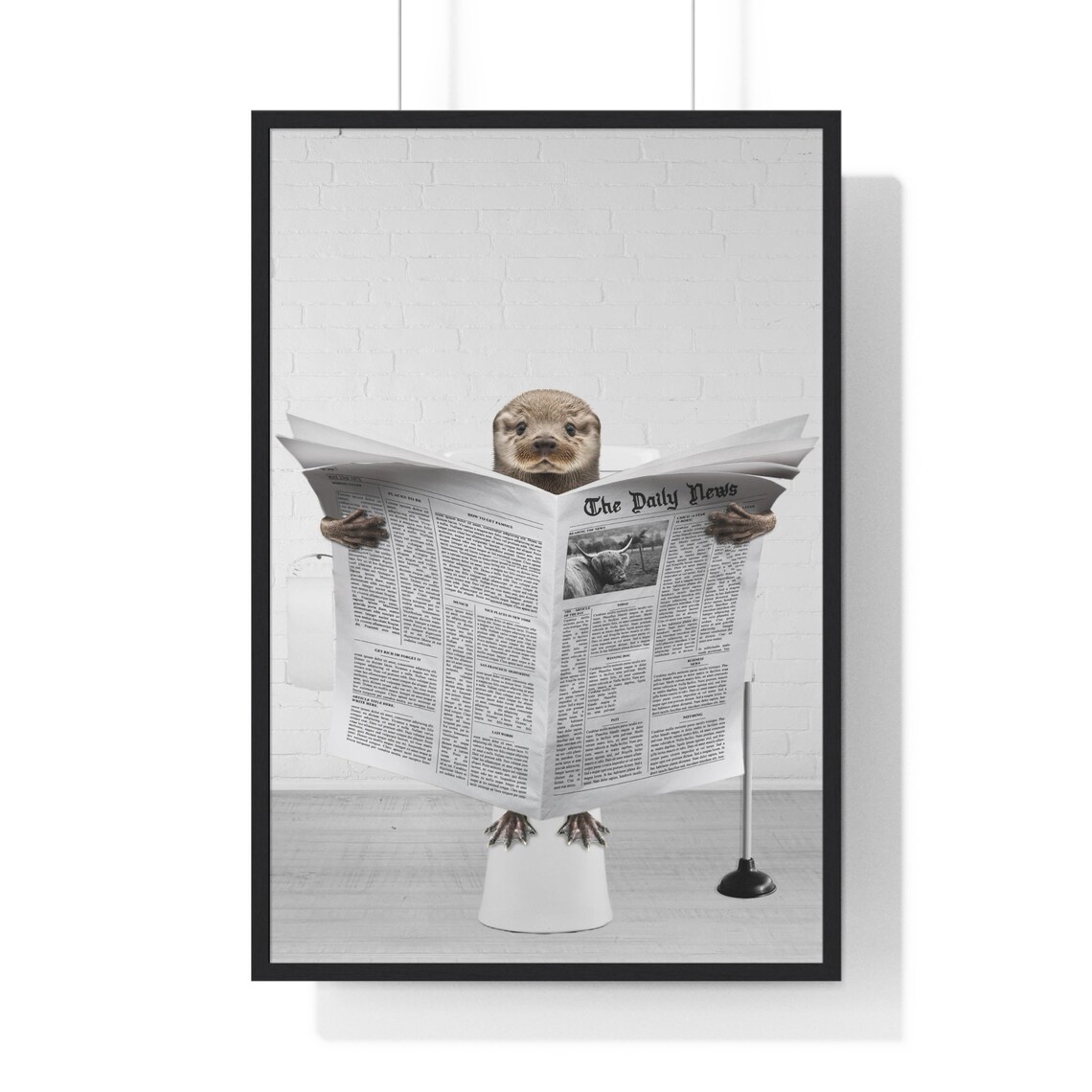 Cute Otter Reading the News on the Toilet Funny Bathroom Poster