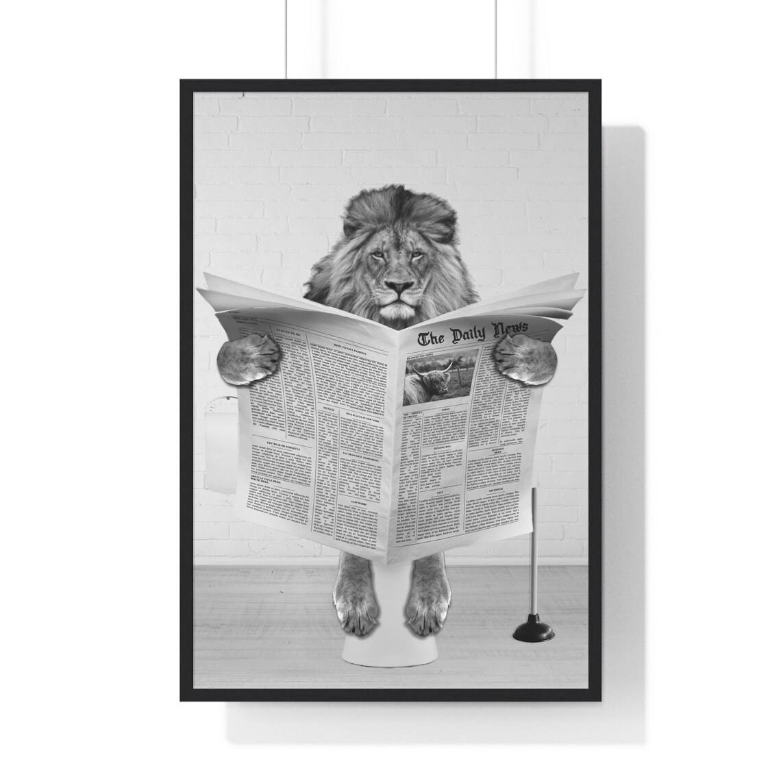 Majestic Full Maned Lion Reading The Daily News On The Toilet Poster