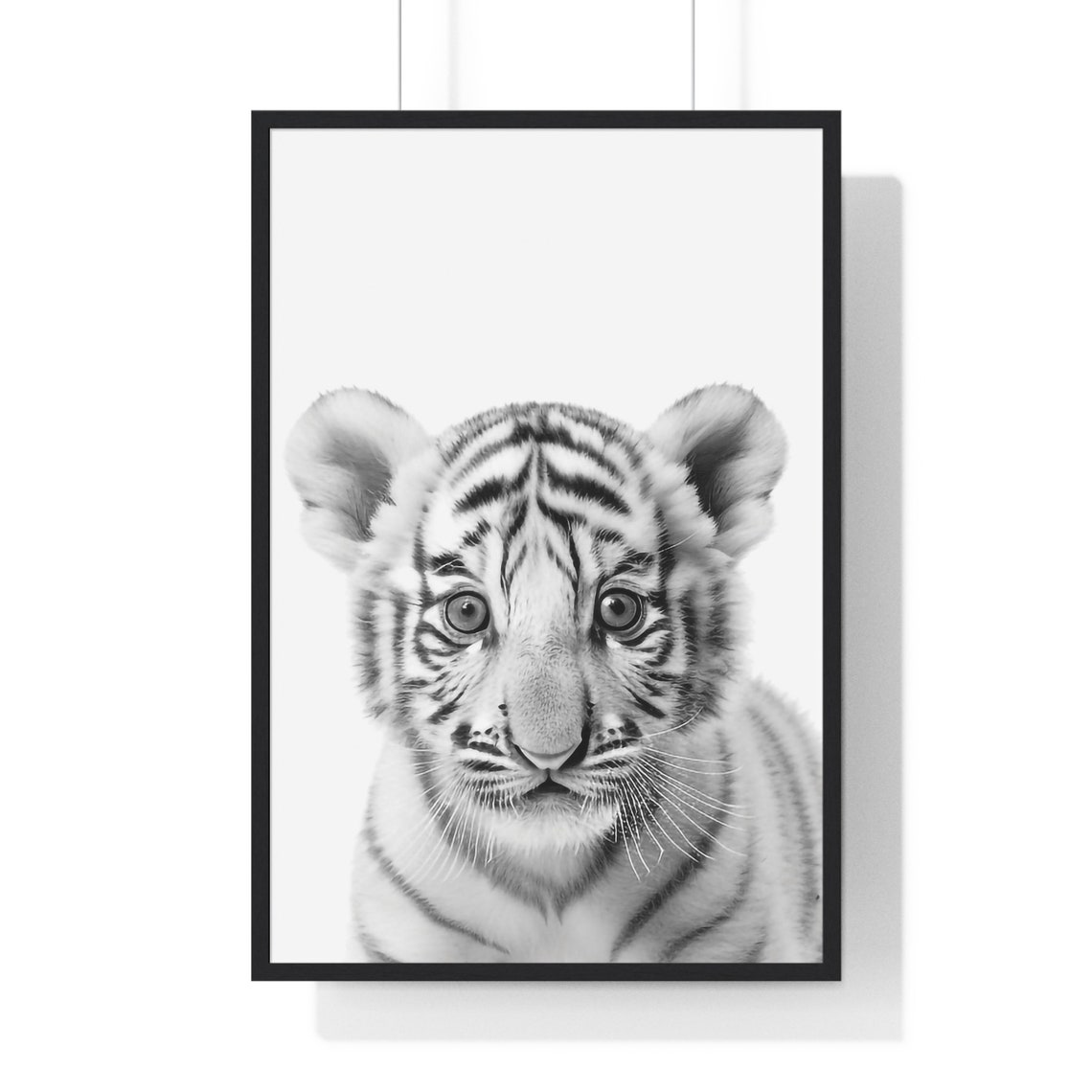 Baby White Tiger Cub Portrait in Black and White Nursery Poster - Image 2