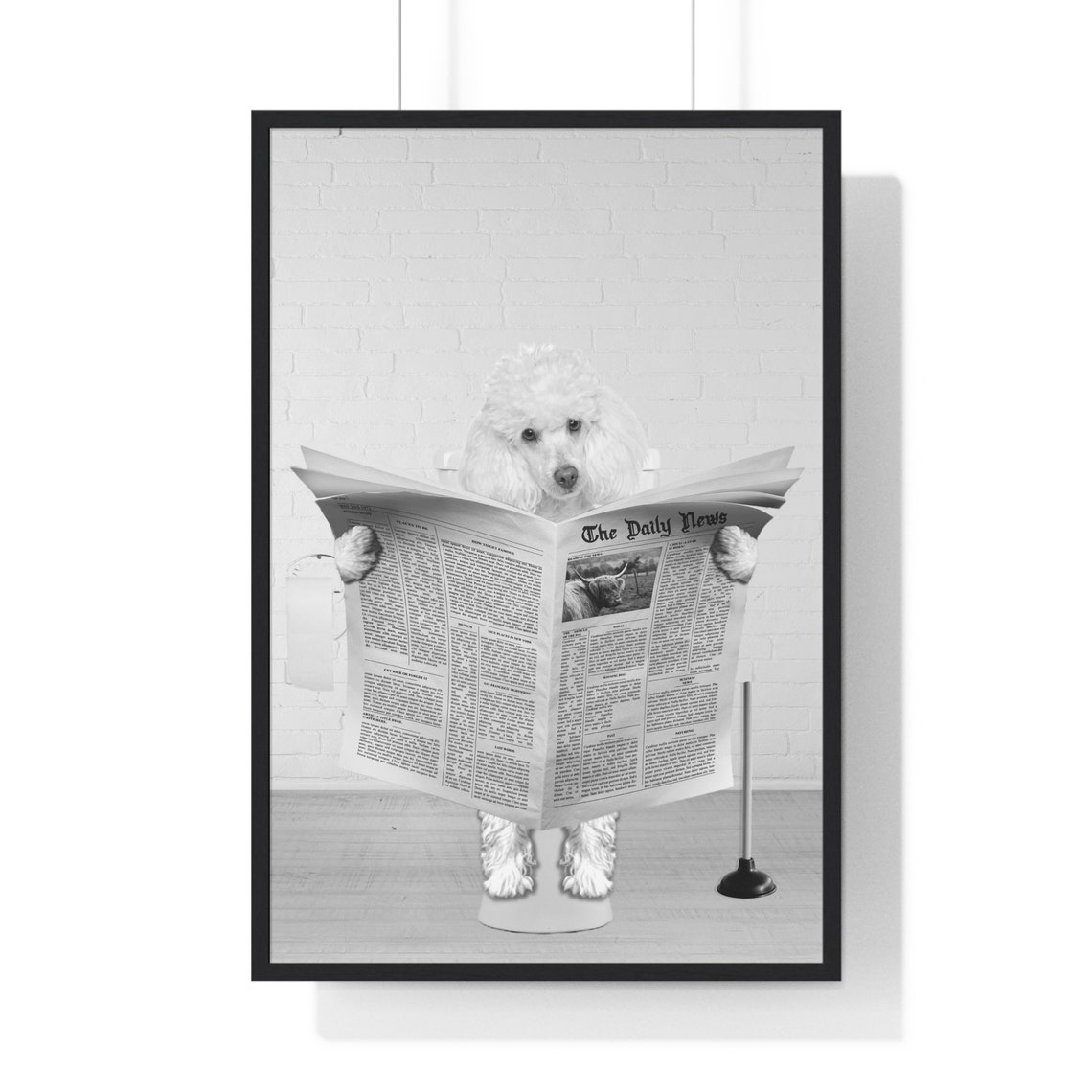 Elegant Poodle Reading Newspaper on Toilet Funny Bathroom Decor Poster
