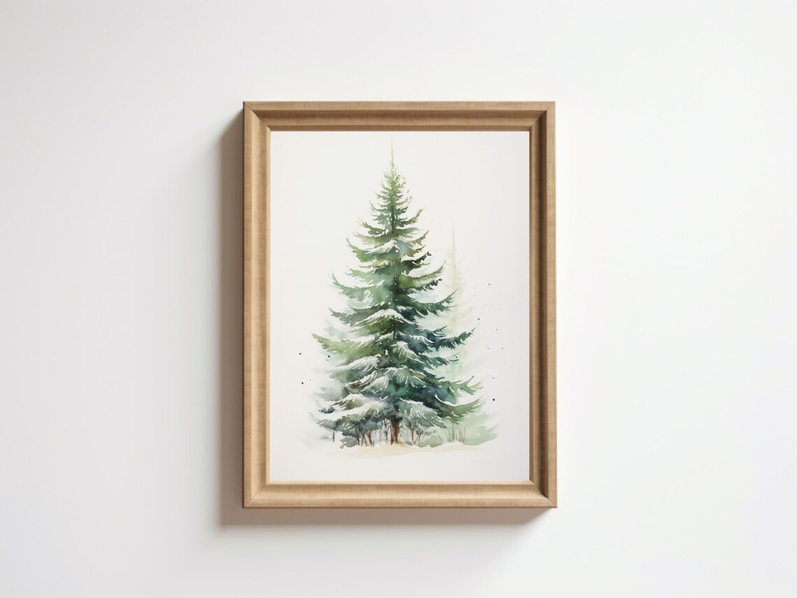 Snowy Tree Vintage Style Christmas Tree Art Print