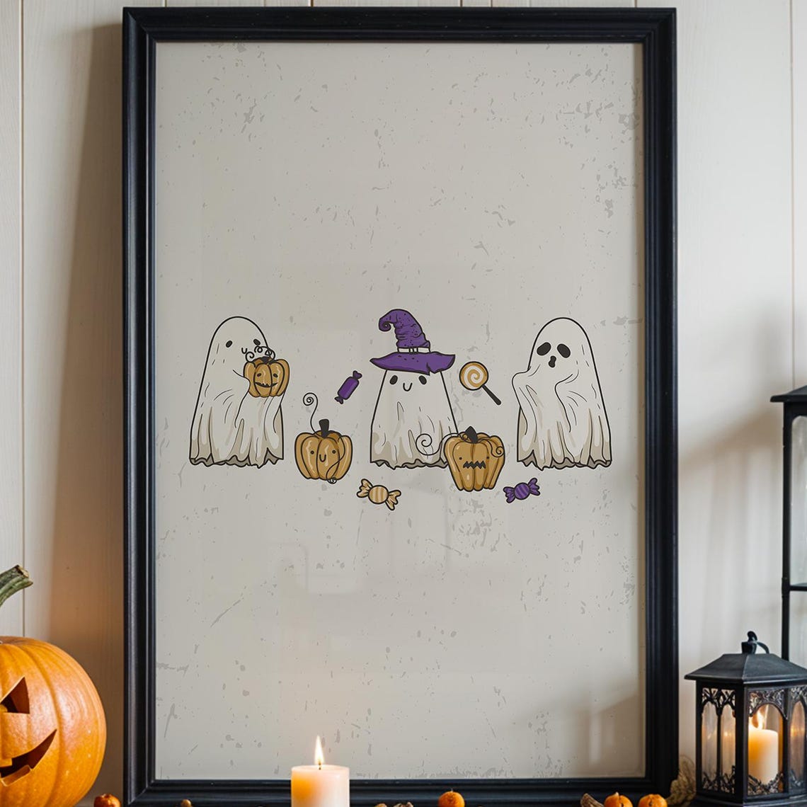 Cute Halloween Print Kids Room Wall Art Pumpkin Candy Poster Kawaii Spooky Decor Fall Nursery Decoration