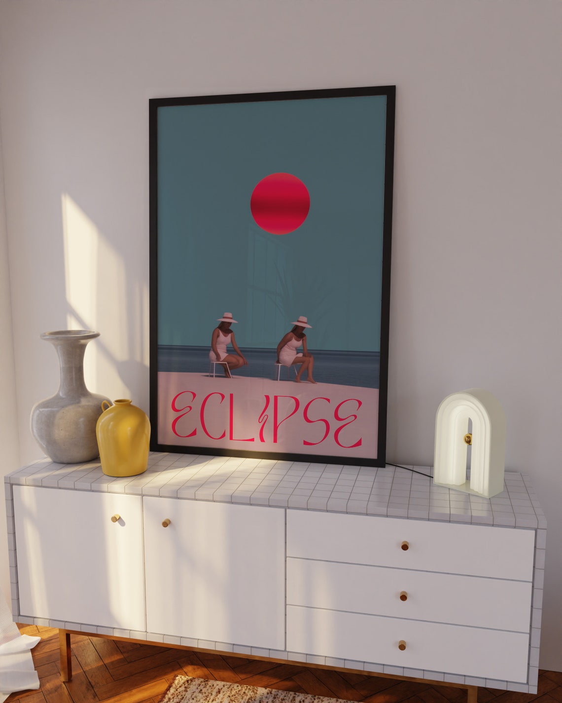 Eclipse Red Sun Beach Women Retro Minimalist Typography Poster - Image 2