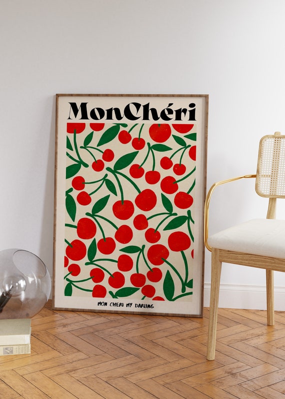 Cherry Poster Cherries Print Trendy Funky Wall Art Retro Preppy Wall Decor Y2k Print Maximalist Room Decor Pink Poster