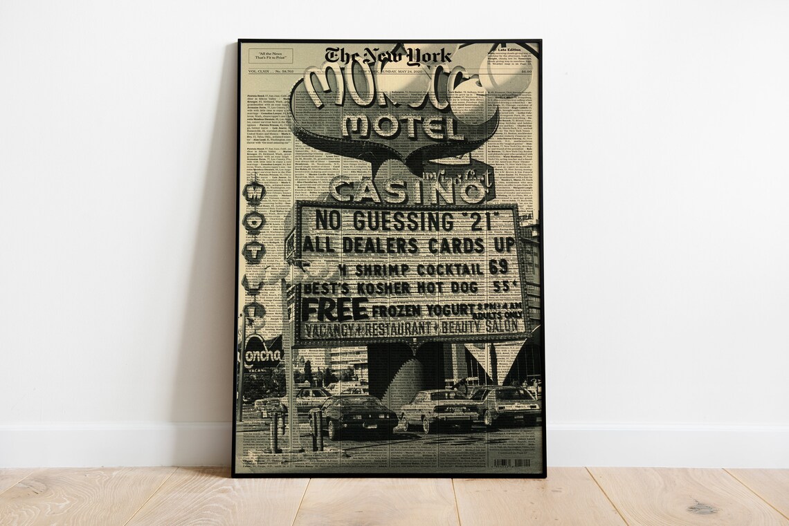 Motor Motel Casino Retro Vegas Newspaper Poster with Neon Sign Art - Image 3