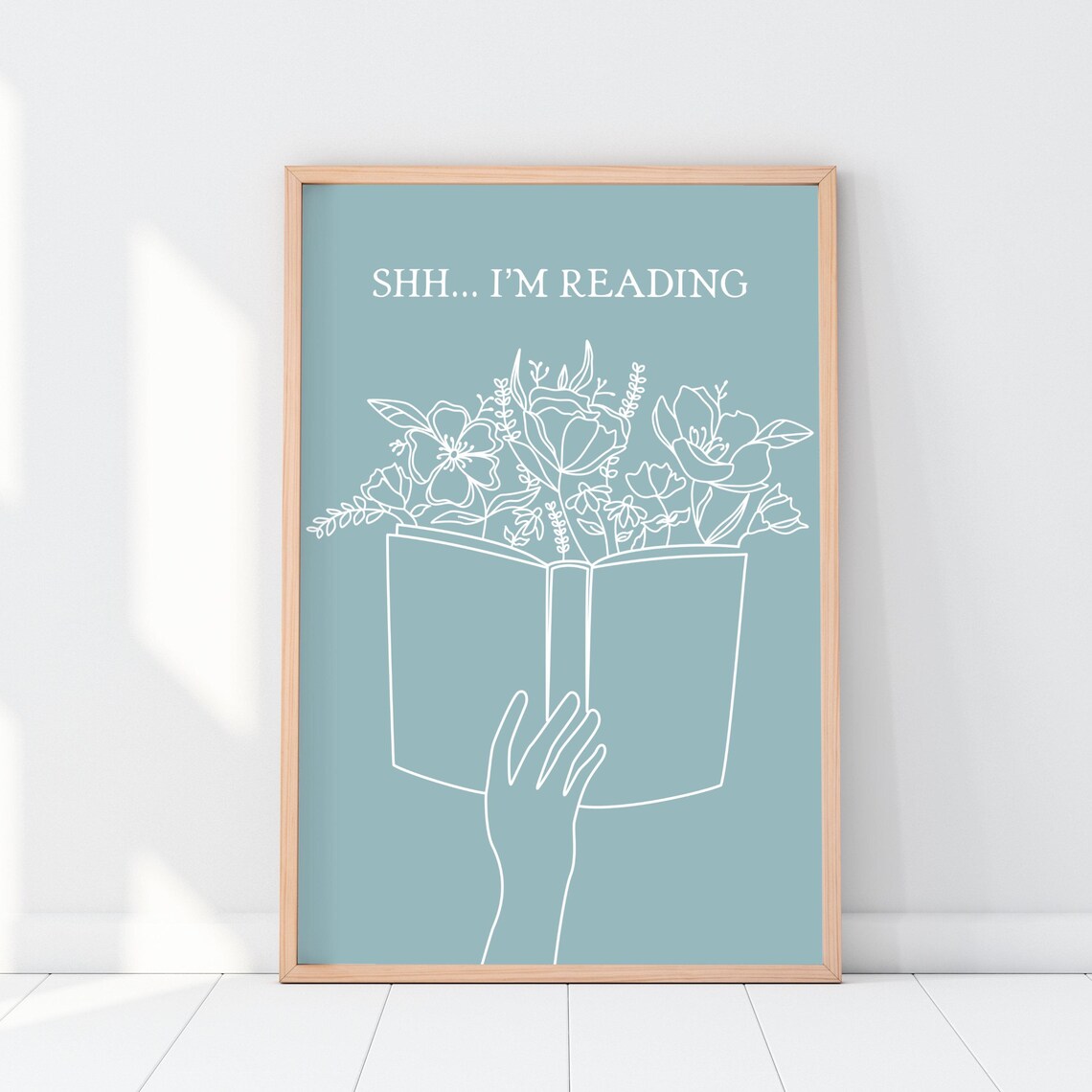 Shh I Am Reading Minimalist Floral Book Lover Decor Quote Poster