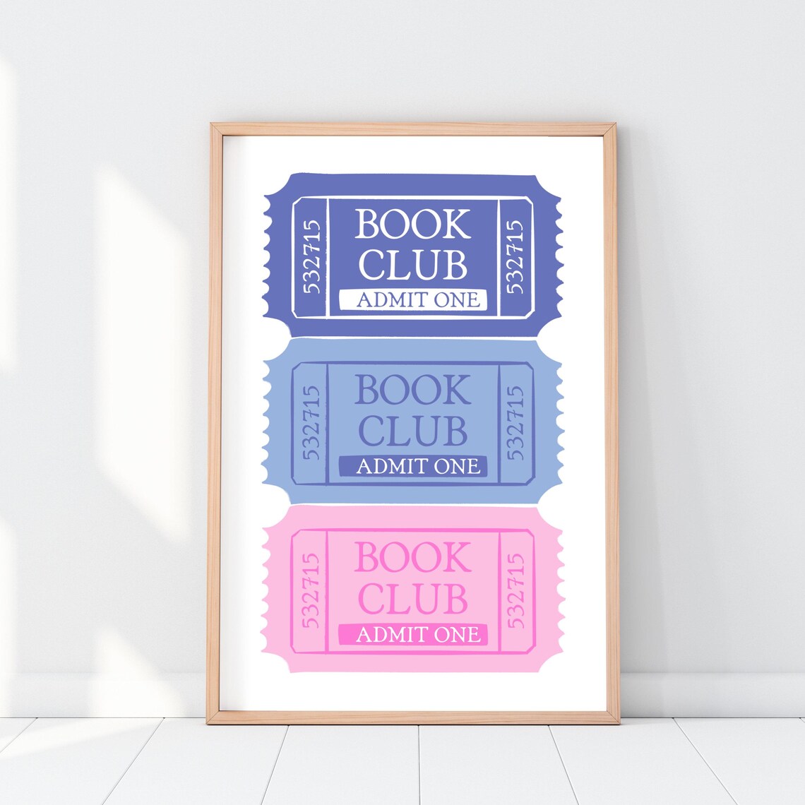 Book Club Admit One Tickets Blue Pink Bookish Decor Wall Poster - Image 4