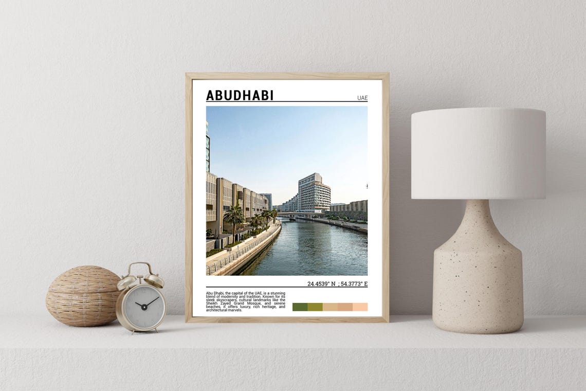 Abu Dhabi Canal Waterfront Promenade Modern Buildings Travel Poster - Image 3
