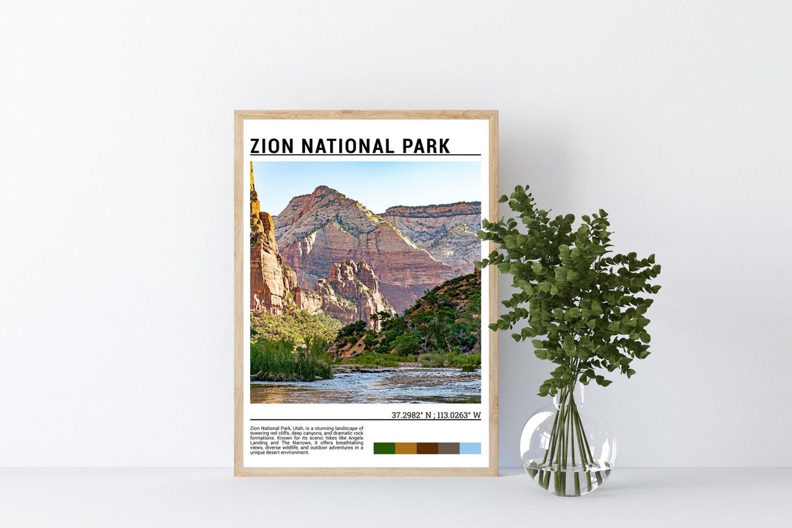 Zion National Park Utah Red Cliffs Virgin River Canyon Travel Poster - Image 4