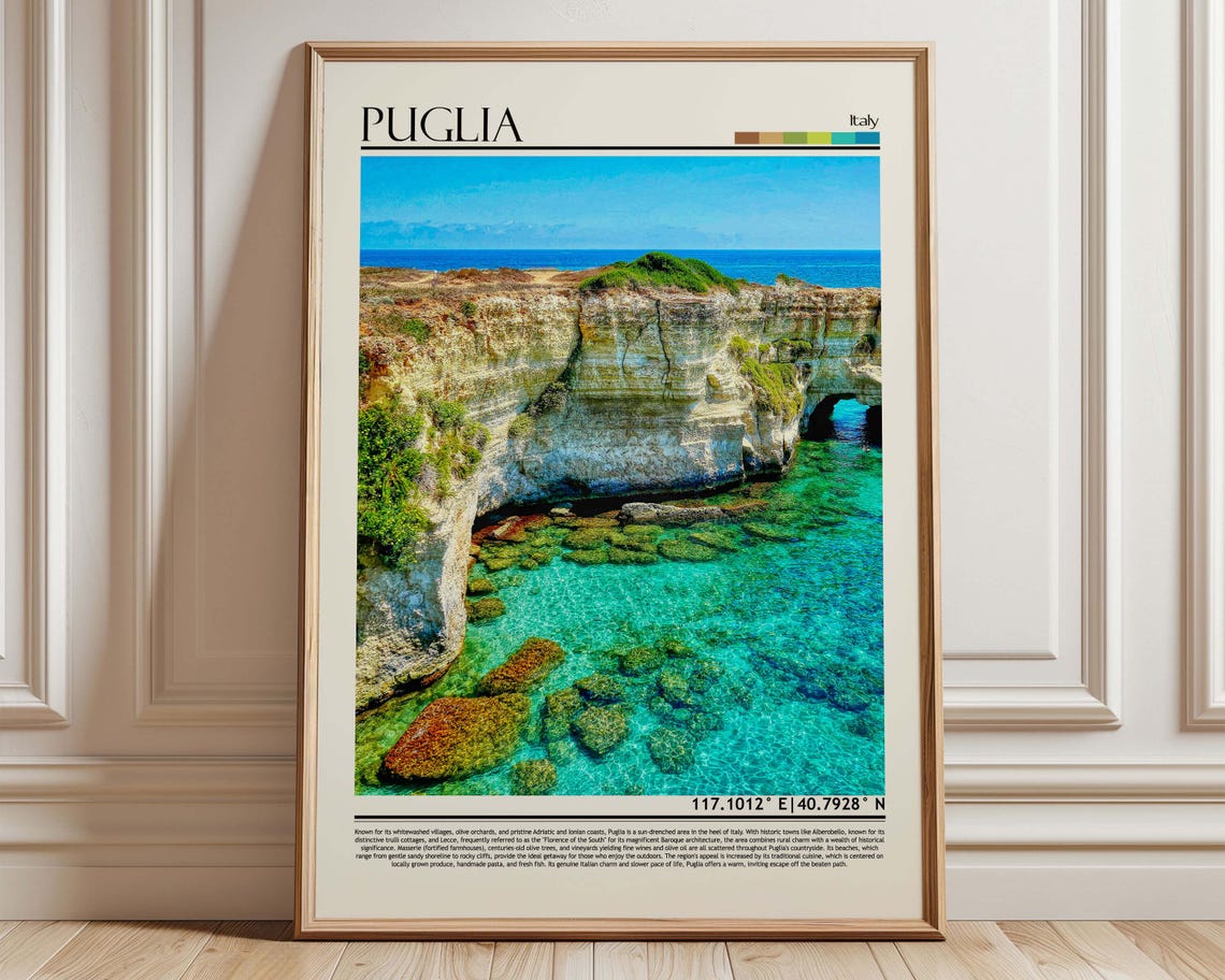 Puglia Italy Adriatic Sea Cliffs Turquoise Water Coastal Poster