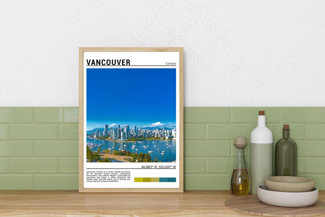 Vancouver Canada Harbor Skyline Sailboats Mountains Travel Poster - Image 3