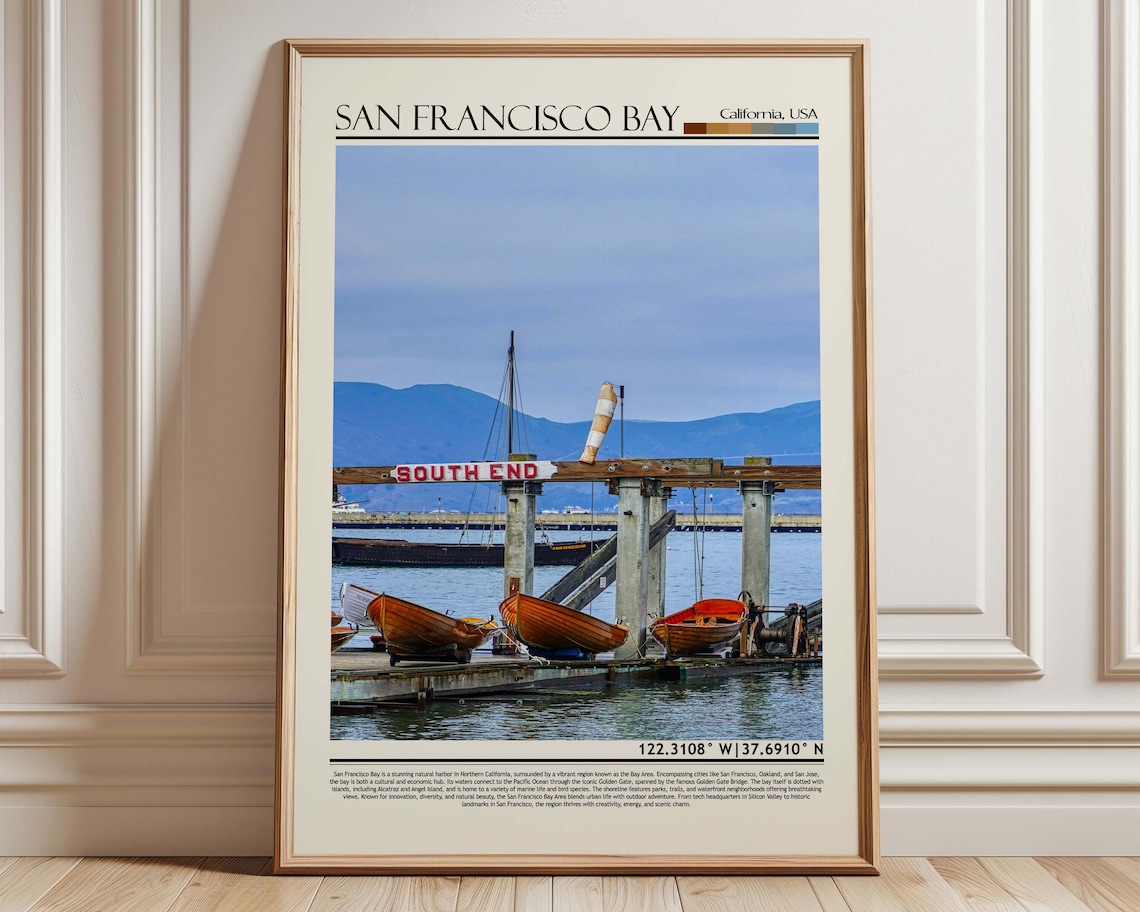 San Francisco Bay South End Wooden Fishing Boats Marina Harbor Travel Poster