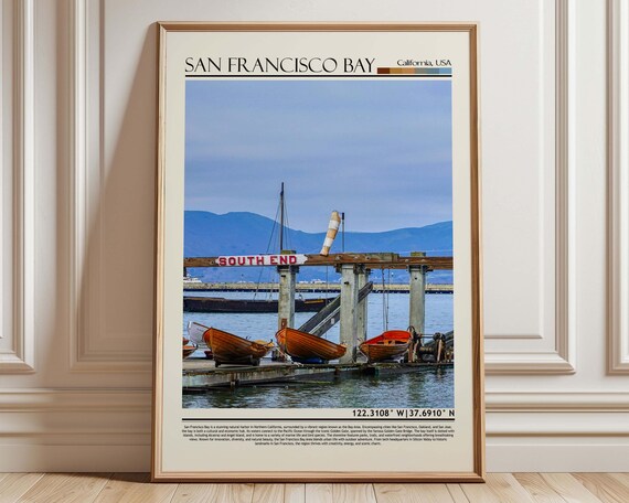 San Francisco Bay South End Wooden Fishing Boats Marina Harbor Travel Poster