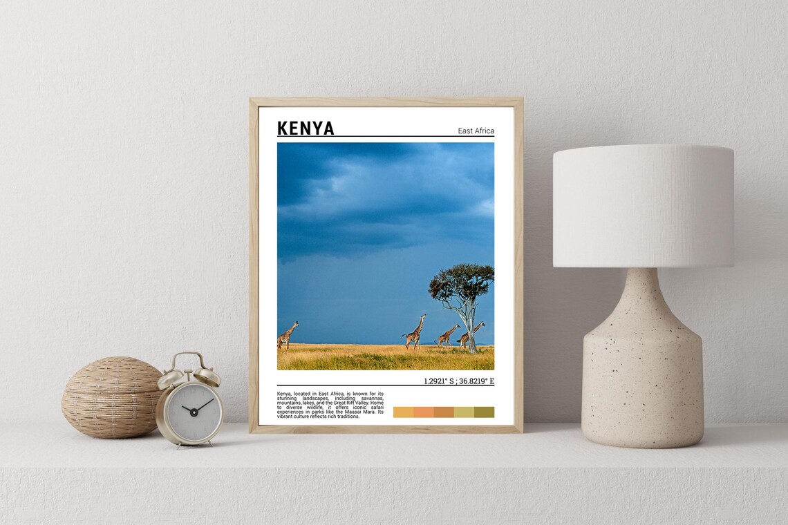Kenya East Africa Giraffes Savanna Safari Wildlife Photo Poster - Image 2